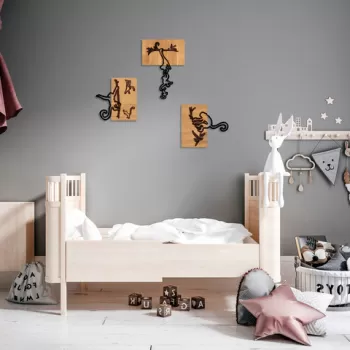 Decoratiune de perete, Naughty Monkeys, 50% lemn/50% metal, No 1: 24 x 3 x 25 cm, Nuc negru imagine
