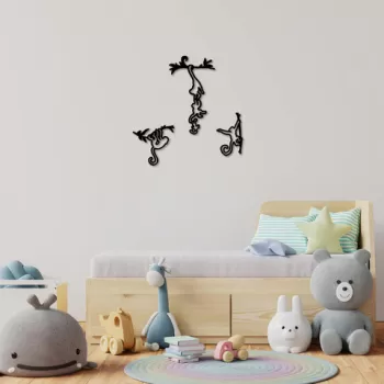 Decoratiune de perete, Naughty Monkeys, Metal, 17 x 28 cm, Negru imagine