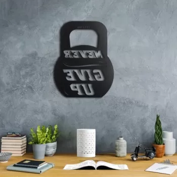 Decoratiune de perete, Never Give Up, Metal, Dimensiune: 50 x 39 cm, Negru imagine