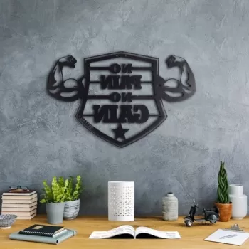 Decoratiune de perete, No Pain No Gain, Metal, Dimensiune: 33 x 50 cm, Negru imagine