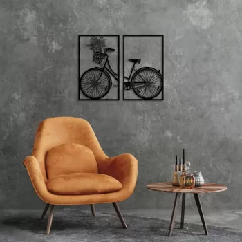Decoratiune de perete, Nostalgic Bike, Metal, 43 x 70 cm, 2 piese, Negru imagine