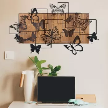 Decoratiune de perete, Old Love, Metal, Cadru: 100% LEMN (grosime: 3 cm), Nuc negru imagine