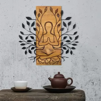 Decoratiune de perete, Orchid , Metal, Cadru: 100% LEMN (grosime: 3 cm), Nuc negru imagine