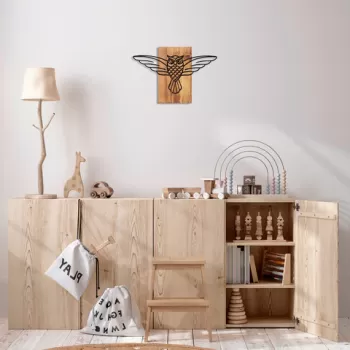 Decoratiune de perete, Owl, 50% lemn/50% metal, Dimensiune: 38 x 3 x 25 cm, Nuc negru imagine