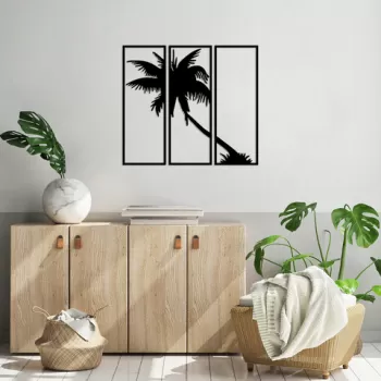 Decoratiune de perete, Palm 3, Metal, 32 x 88 cm, Negru imagine