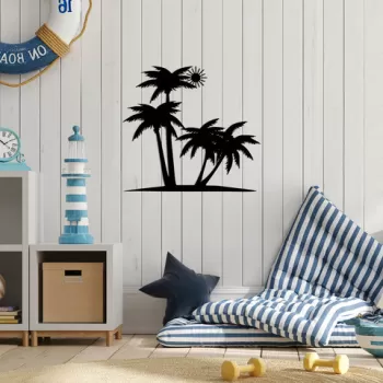 Decoratiune de perete, Palm And The Sun, Metal, Dimensiune: 71 x 65 cm, Negru imagine