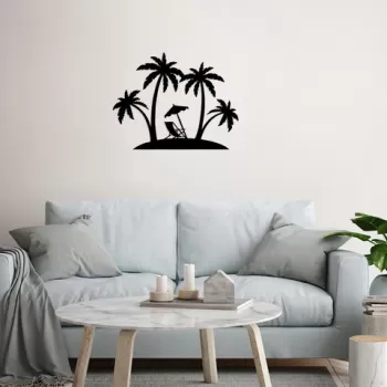 Decoratiune de perete, Palm, Metal, Dimensiune: 70 x 54 cm, Negru imagine