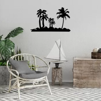 Decoratiune de perete, Palm Trees, Metal, 70 x 42 cm, Negru imagine