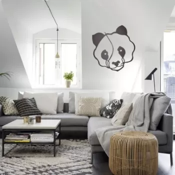 Decoratiune de perete, Panda, Metal, Dimensiune: 50 x 50 cm, Negru imagine