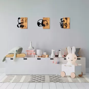 Decoratiune de perete, Pandas, 50% lemn/50% metal, No 1: 23 x 3 x 25 cm, Nuc negru imagine