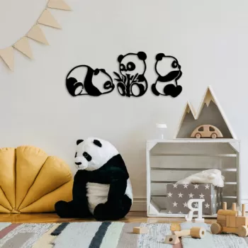 Decoratiune de perete, Pandas, Metal, 18 x 26 cm, Negru imagine