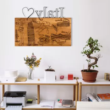 Decoratiune de perete, Paramparca, Metal, Cadru: 100% LEMN (grosime: 3 cm), Nuc negru imagine