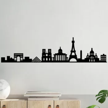 Decoratiune de perete, Paris Skyline, Metal, Dimensiune: 120 x 29 cm, Negru imagine