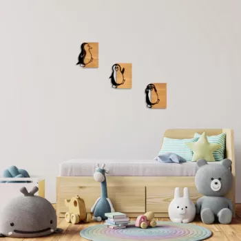 Decoratiune de perete, Penguins, 50% lemn/50% metal, No 1: 21 x 3 x 25 cm, Nuc negru imagine