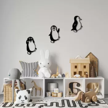 Decoratiune de perete, Penguins, Metal, 20 x 29 cm, Negru imagine