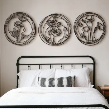 Decoratiune de perete, Poppy Flowers, OTEL, Dimensiune totala: 49 x 49 cm, Negru imagine