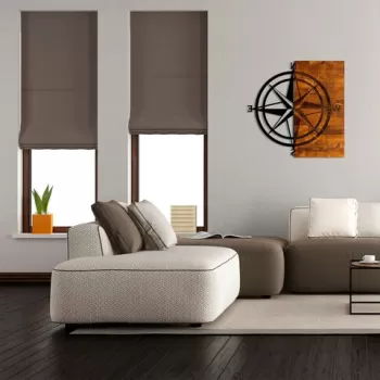 Decoratiune de perete, Pusula, 50% lemn/50% metal, Dimensiune: 58 x 58 cm, Nuc / Negru imagine