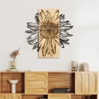 Decoratiune de perete, Rama de Oro -1, Metal, Lemn (Grosime: 3 cm, Natural/Negru imagine
