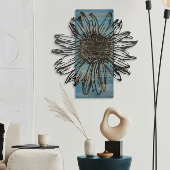 Decoratiune de perete, Rama de Oro -3, Metal, Lemn (Grosime: 3 cm, Albastru/Negru imagine