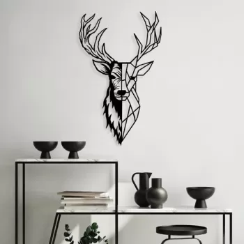 Decoratiune de perete, Red Deer 2, Metal, Dimensiune: 42 x 70 cm, Negru imagine