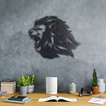 Decoratiune de perete, Roar Lion, Metal, Dimensiune: 40 x 50 cm, Negru imagine