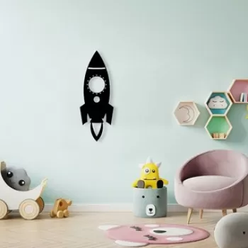 Decoratiune de perete, Roket, Metal, Dimensiune: 20 x 50 cm, Negru imagine