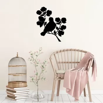 Decoratiune de perete, Rose And Bird, Metal, Dimensiune: 61 x 70 cm, Negru imagine