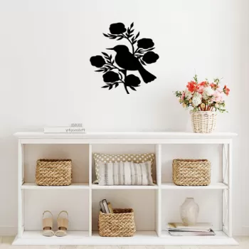 Decoratiune de perete, Rose And Bird, Metal, Dimensiune: 67 x 70 cm, Negru imagine