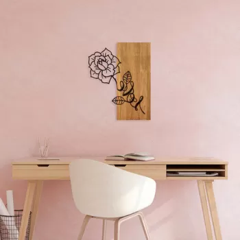 Decoratiune de perete, Rose Love, Lemn/metal, Dimensiune: 47 x 58 cm, Nuc / Negru imagine