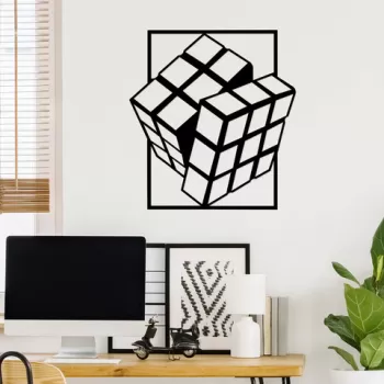 Decoratiune de perete, Rubik's Cube, Metal, Dimensiune: 64 x 69 cm, Negru imagine