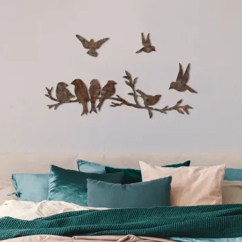 Decoratiune de perete, Rusty Birds 2, 13 x 13 cm, Maro antichizat imagine