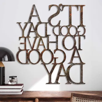 Decoratiune de perete, Rusty Have a Good Day, Dimensiune: 70 x 61 cm, Maro antichizat imagine