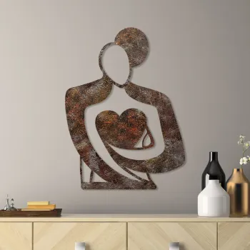 Decoratiune de perete, Rusty Hug, Dimensiune: 70 x 52 cm, Maro antichizat imagine