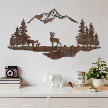Decoratiune de perete, Rusty Landscape 1, Dimensiuni: 38 x 70 cm, Maro antichizat imagine