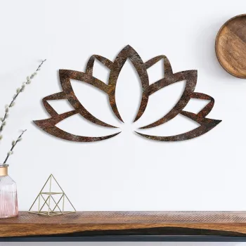 Decoratiune de perete, Rusty Lotus, Dimensiune: 35 x 60 cm, Maro antichizat imagine