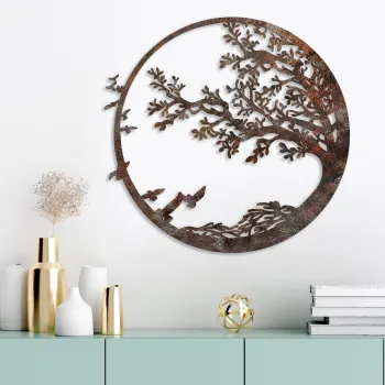 Decoratiune de perete, Rusty Tree, Dimensiune: 66 x 68 cm, Maro antichizat imagine