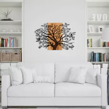 Decoratiune de perete, Safderun, Metal, Cadru: 100% LEMN (grosime: 3 cm), Negru imagine