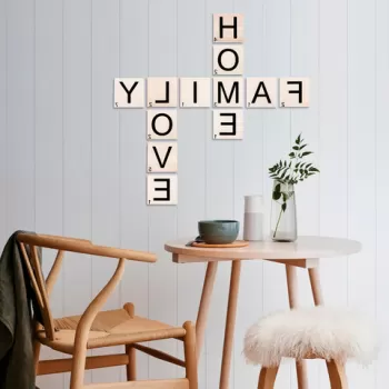 Decoratiune de perete, Scrabble Set, Lemn, 95 x 95 cm, Alb negru imagine