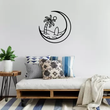 Decoratiune de perete, Sea Sand Surf, Metal, Dimensiune: 70 x 70 cm, Negru imagine