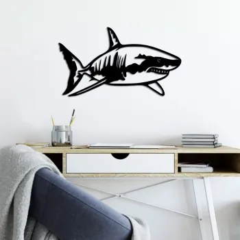 Decoratiune de perete, Shark, Dimensiune: 50 x 28 cm, Negru imagine