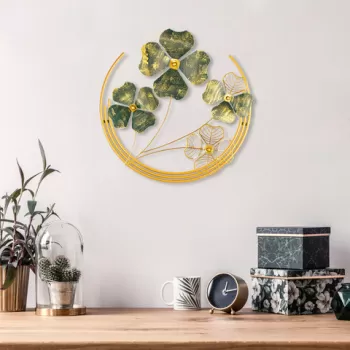 Decoratiune de perete, Shihezi, Metal, Dimensiune: 50 x 50 x 5 cm, Verde / Aur imagine