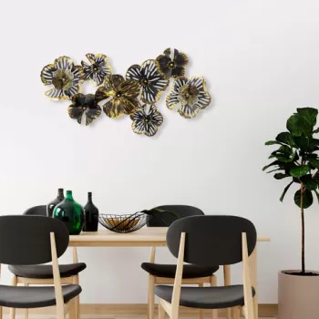 Decoratiune de perete, Shouguang, Metal, 104 x 70 x 10 cm, Negru / Auriu imagine