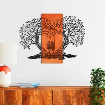 Decoratiune de perete, Sogno Forestale -4, Metal, Lemn (Grosime: 3 cm, Rosu/Negru imagine