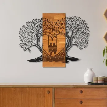 Decoratiune de perete, Sogno Forestale -5, Metal, Lemn (Grosime: 3 cm, Nuc negru imagine