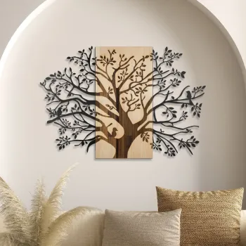 Decoratiune de perete, Sombra del Bosque -1, Metal, Lemn (Grosime: 3 cm, Natural/Negru imagine