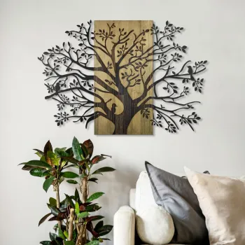Decoratiune de perete, Sombra del Bosque -2, Metal, Lemn (Grosime: 3 cm, Verde/Negru imagine