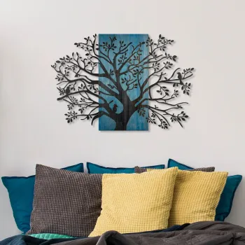 Decoratiune de perete, Sombra del Bosque -3, Metal, Lemn (Grosime: 3 cm, Albastru/Negru imagine