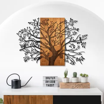 Decoratiune de perete, Sombra del Bosque -5, Metal, Lemn (Grosime: 3 cm, Nuc negru imagine