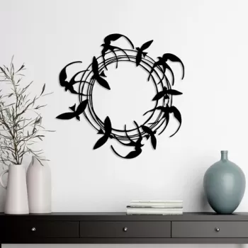 Decoratiune de perete, Spiral Birds 3, Metal, Dimensiune: 57 x 55 cm, Negru imagine