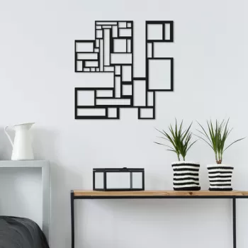Decoratiune de perete, Sqaures, Metal, Dimensiune: 50 x 50 cm, Negru imagine